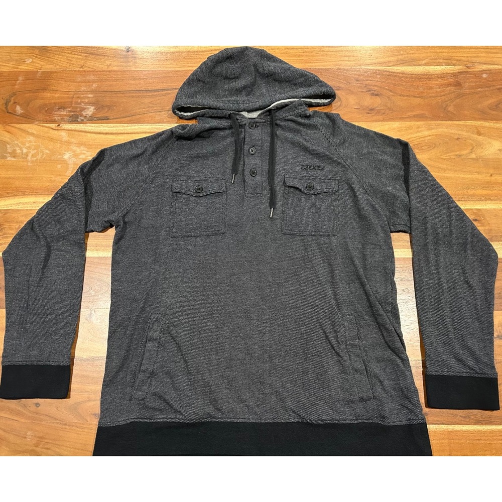 Ezekiel Mens XL Henley Hoodie Pullover Charcoal Grey Textured Knit EF133019